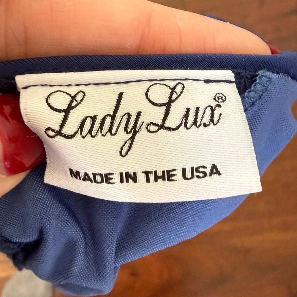 Lady Lux Navy Rhinestone Ring Bikini Set Y2K Halter‎ Tie Sides Made USA Coquette